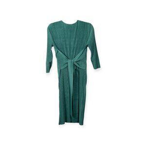 Paper Parachute Long-Sleeve Emerald Green Midi Dress Satin Pleated SZ M Formal